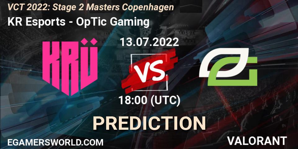 KRÜ Esports vs OpTic Gaming: Betting TIp, Match Prediction. 13.07.2022 at 18:05. VALORANT, VCT 2022: Stage 2 Masters Copenhagen