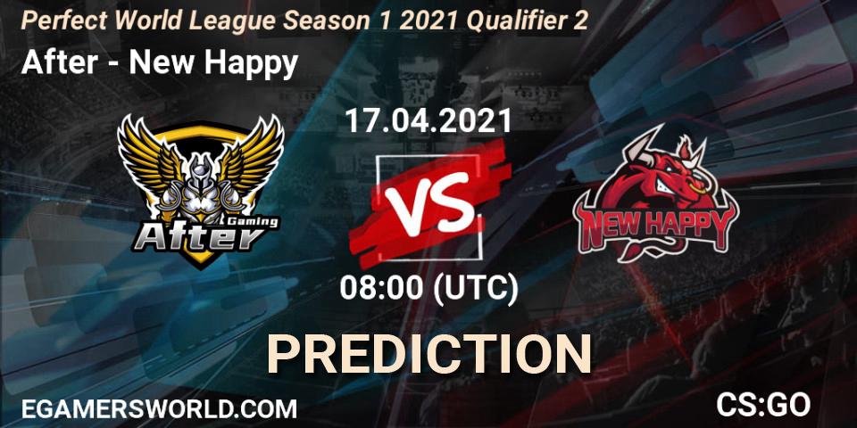 After vs New Happy: Betting TIp, Match Prediction. 17.04.2021 at 08:00. Counter-Strike (CS2), Perfect World League Season 1 2021 Qualifier 2