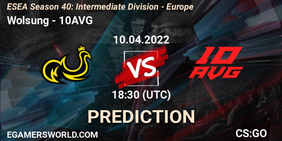 Wolsung vs 10AVG: Betting TIp, Match Prediction. 10.04.2022 at 18:30. Counter-Strike (CS2), ESEA Season 40: Intermediate Division - Europe