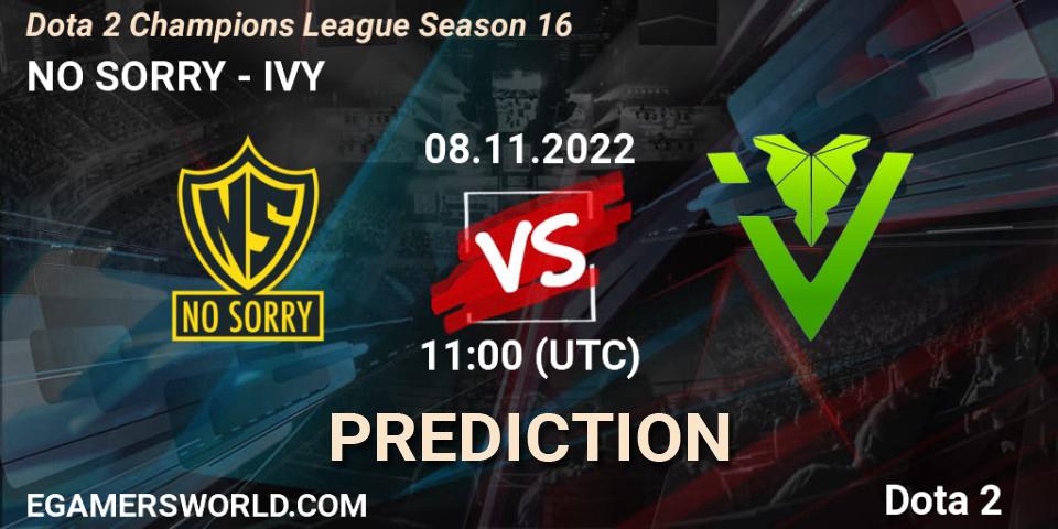 NO SORRY vs IVY: Betting TIp, Match Prediction. 08.11.2022 at 11:08. Dota 2, Dota 2 Champions League Season 16