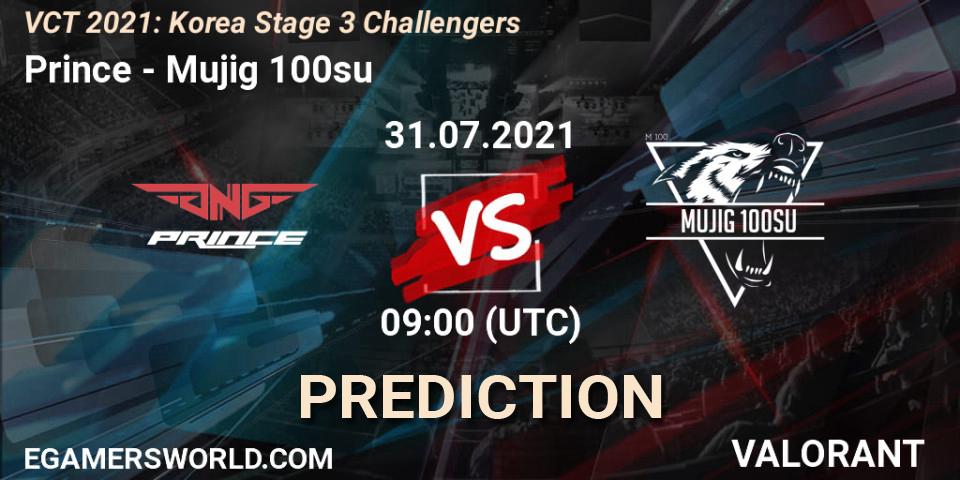 Prince vs Mujig 100su: Betting TIp, Match Prediction. 31.07.2021 at 09:00. VALORANT, VCT 2021: Korea Stage 3 Challengers