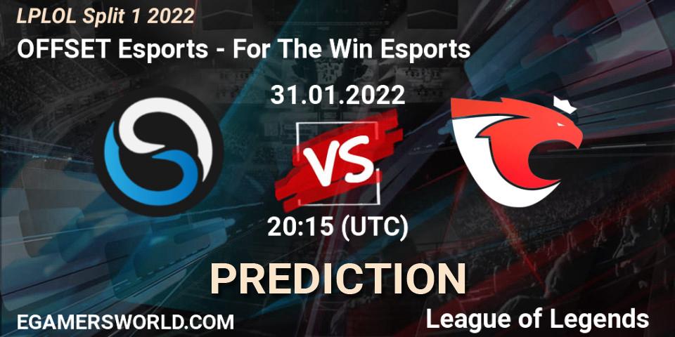 OFFSET Esports vs For The Win Esports: Betting TIp, Match Prediction. 31.01.2022 at 20:00. LoL, LPLOL Split 1 2022