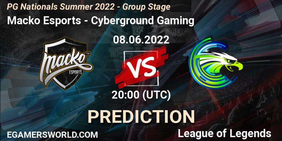 Macko Esports vs Cyberground Gaming: Betting TIp, Match Prediction. 08.06.2022 at 20:00. LoL, PG Nationals Summer 2022 - Group Stage