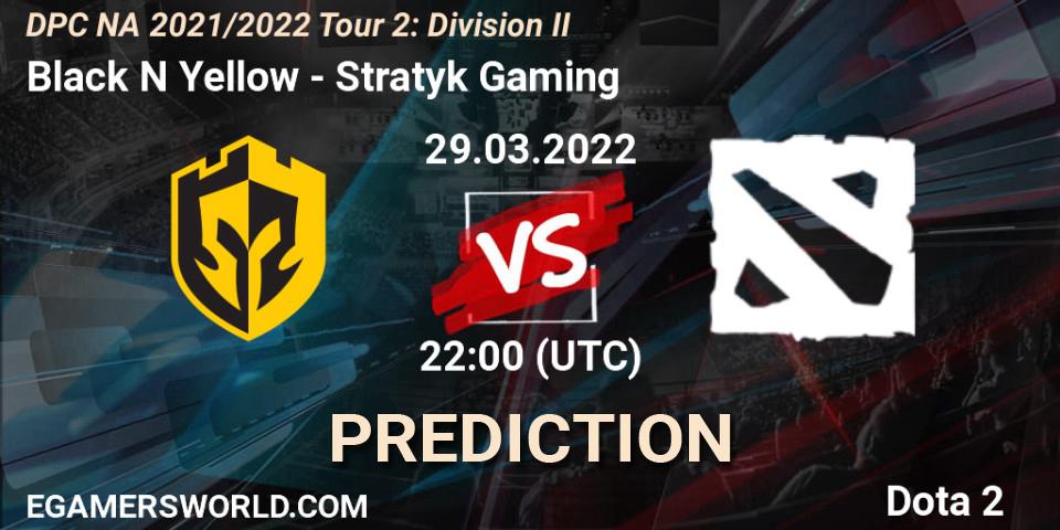 Black N Yellow vs Stratyk Gaming: Betting TIp, Match Prediction. 29.03.22. Dota 2, DP 2021/2022 Tour 2: NA Division II (Lower) - ESL One Spring 2022