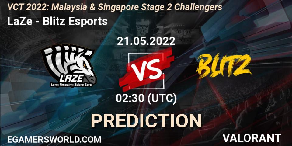 LaZe vs Blitz Esports: Betting TIp, Match Prediction. 21.05.2022 at 02:30. VALORANT, VCT 2022: Malaysia & Singapore Stage 2 Challengers