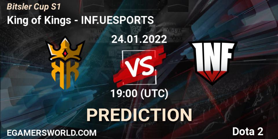 King of Kings vs INF.UESPORTS: Betting TIp, Match Prediction. 24.01.2022 at 19:12. Dota 2, Bitsler Cup S1