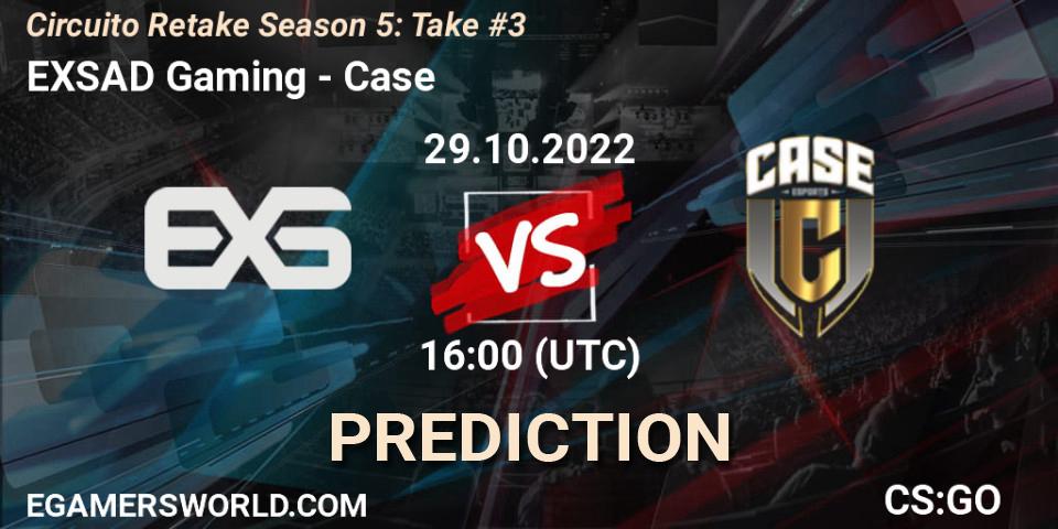 EXSAD Gaming vs Case: Betting TIp, Match Prediction. 29.10.2022 at 16:00. Counter-Strike (CS2), Circuito Retake Season 5: Take #3