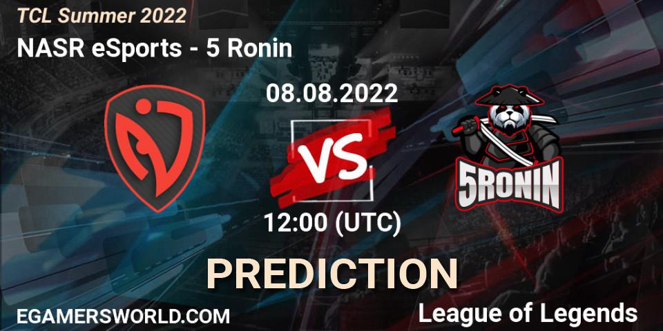 NASR eSports vs 5 Ronin: Betting TIp, Match Prediction. 07.08.2022 at 12:00. LoL, TCL Summer 2022