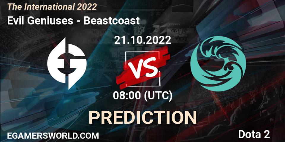 Evil Geniuses vs Beastcoast: Betting TIp, Match Prediction. 21.10.2022 at 06:45. Dota 2, The International 2022