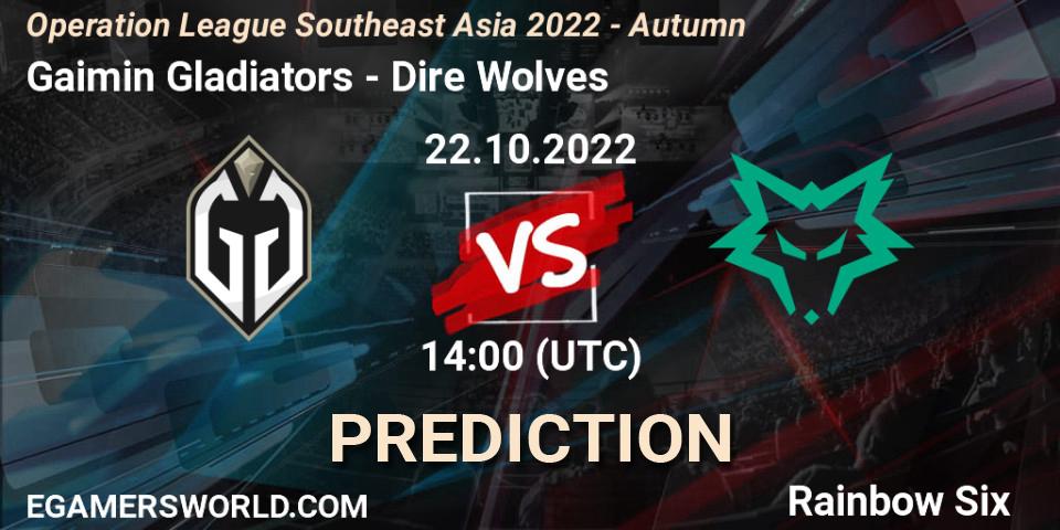 Gaimin Gladiators vs Dire Wolves: Betting TIp, Match Prediction. 23.10.2022 at 14:00. Rainbow Six, Operation League Southeast Asia 2022 - Autumn