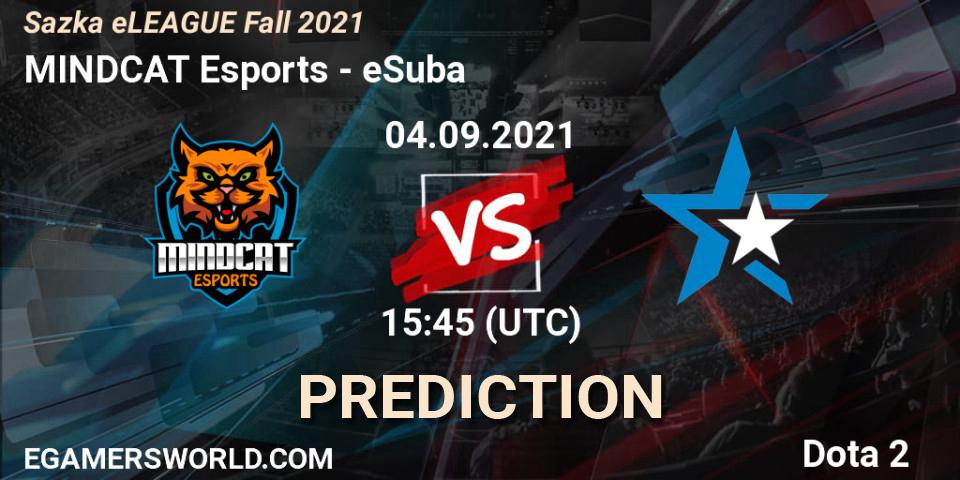 MINDCAT Esports vs eSuba: Betting TIp, Match Prediction. 04.09.2021 at 15:50. Dota 2, Sazka eLEAGUE Fall 2021