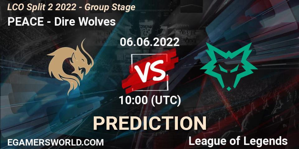 PEACE vs Dire Wolves: Betting TIp, Match Prediction. 06.06.2022 at 10:00. LoL, LCO Split 2 2022 - Group Stage