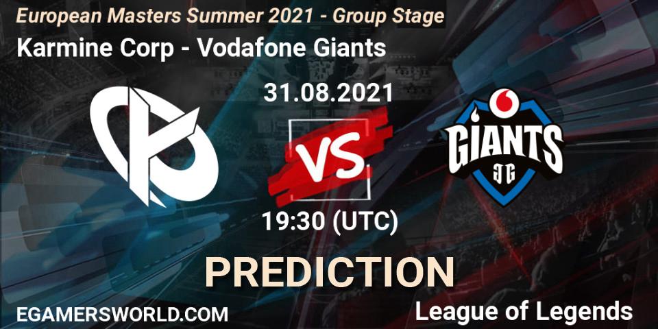 Karmine Corp vs Vodafone Giants: Betting TIp, Match Prediction. 31.08.2021 at 19:15. LoL, European Masters Summer 2021 - Group Stage