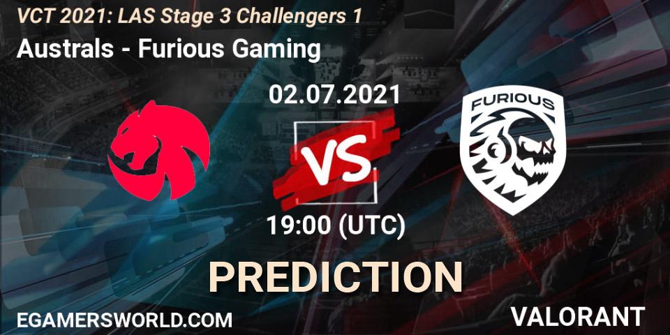 Australs vs Furious Gaming: Betting TIp, Match Prediction. 02.07.2021 at 19:00. VALORANT, VCT 2021: LAS Stage 3 Challengers 1