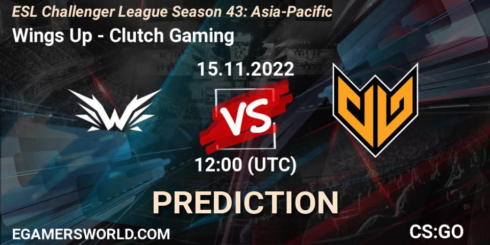 Wings Up vs Clutch Gaming: Betting TIp, Match Prediction. 15.11.2022 at 12:00. Counter-Strike (CS2), ESL Challenger League Season 43: Asia-Pacific