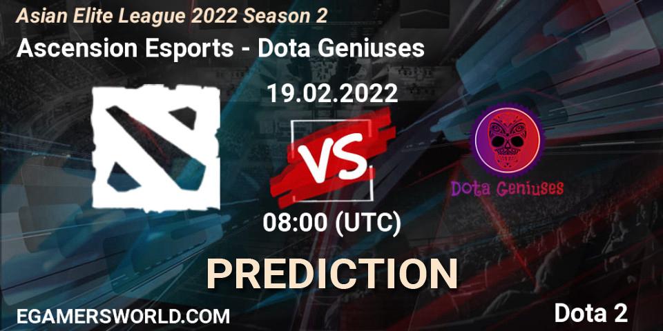 Ascension Esports vs Dota Geniuses: Betting TIp, Match Prediction. 19.02.2022 at 08:00. Dota 2, Asian Elite League 2022 Season 2