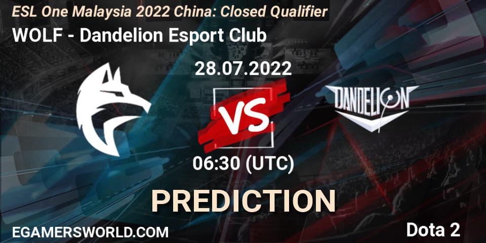 WOLF vs Dandelion Esport Club: Betting TIp, Match Prediction. 28.07.22. Dota 2, ESL One Malaysia 2022 China: Closed Qualifier