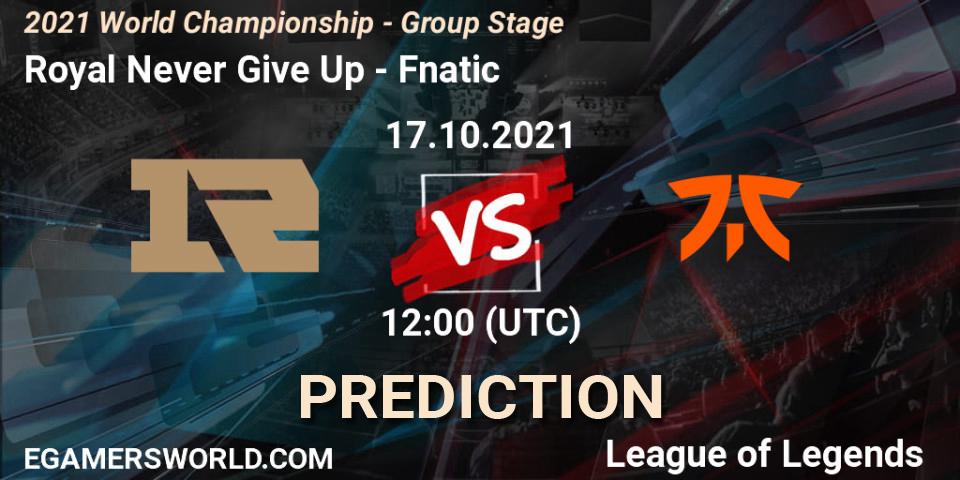 Royal Never Give Up vs Fnatic: Betting TIp, Match Prediction. 17.10.21. LoL, 2021 World Championship - Group Stage