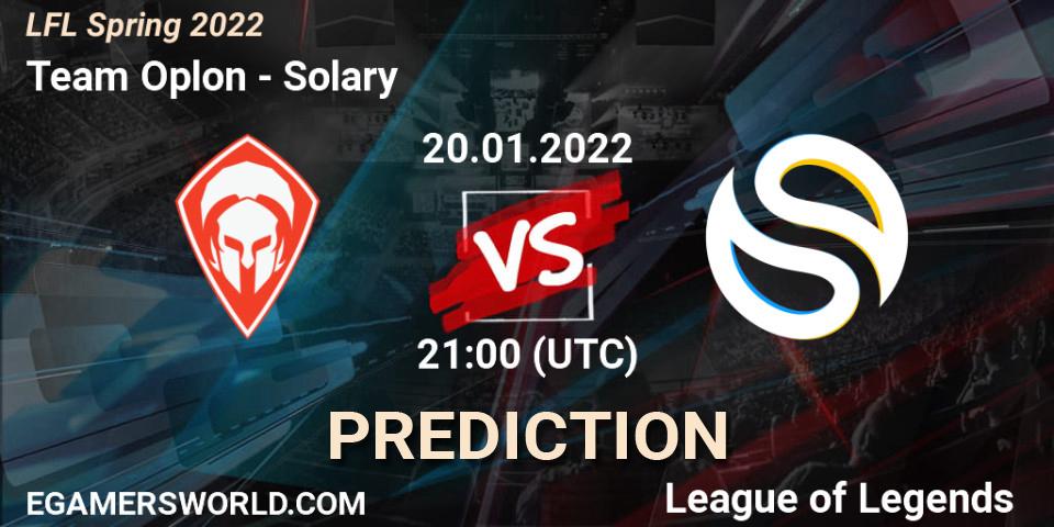 Team Oplon vs Solary: Betting TIp, Match Prediction. 20.01.2022 at 21:00. LoL, LFL Spring 2022