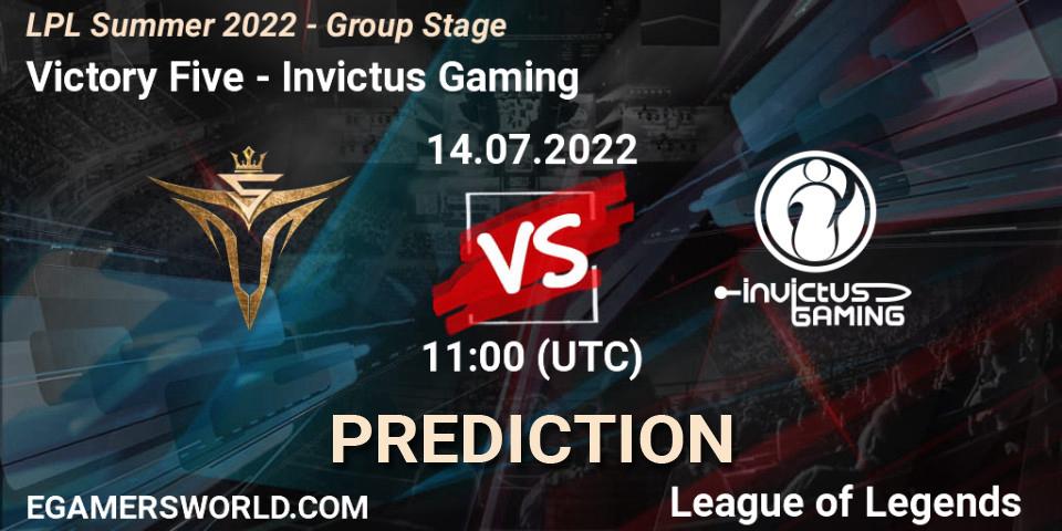 Victory Five vs Invictus Gaming: Betting TIp, Match Prediction. 14.07.2022 at 12:00. LoL, LPL Summer 2022 - Group Stage