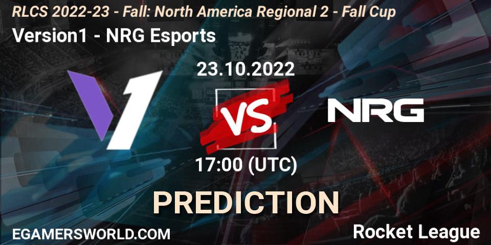 Version1 vs NRG Esports: Betting TIp, Match Prediction. 23.10.2022 at 17:00. Rocket League, RLCS 2022-23 - Fall: North America Regional 2 - Fall Cup