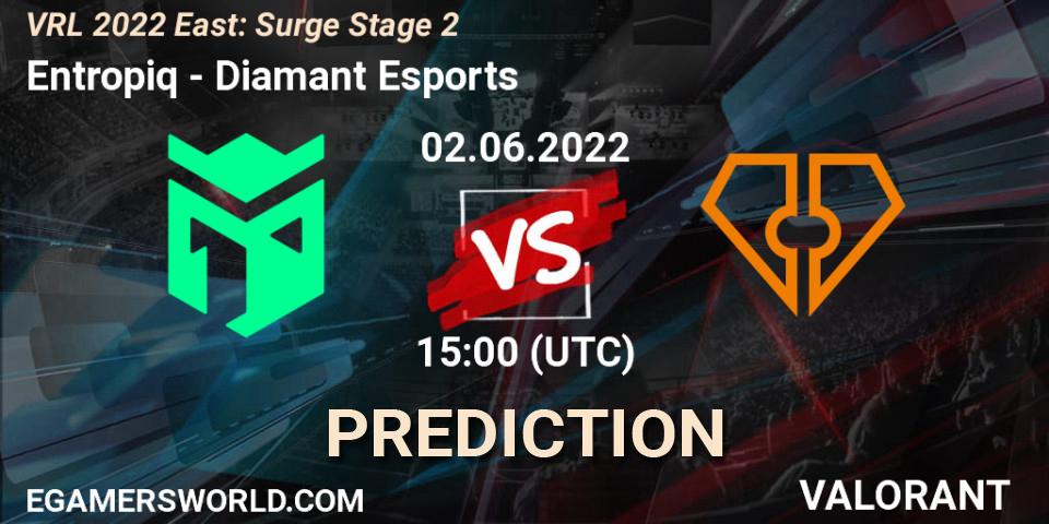 Entropiq vs Diamant Esports: Betting TIp, Match Prediction. 02.06.2022 at 18:45. VALORANT, VRL 2022 East: Surge Stage 2