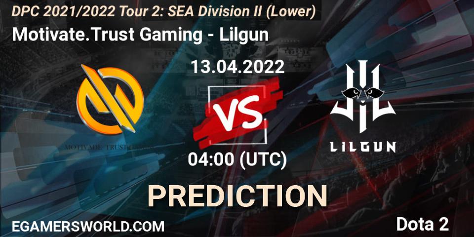 Motivate.Trust Gaming vs Lilgun: Betting TIp, Match Prediction. 13.04.2022 at 04:01. Dota 2, DPC 2021/2022 Tour 2: SEA Division II (Lower)