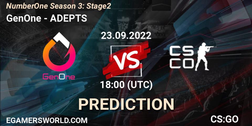 GenOne vs ADEPTS: Betting TIp, Match Prediction. 23.09.2022 at 18:00. Counter-Strike (CS2), NumberOne Season 3: Stage 2