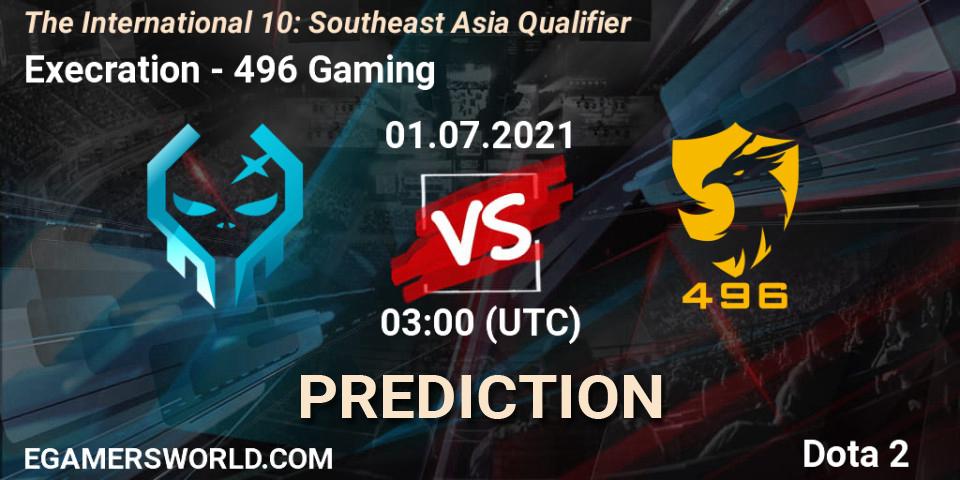 Execration vs 496 Gaming: Betting TIp, Match Prediction. 01.07.2021 at 03:01. Dota 2, The International 10: Southeast Asia Qualifier