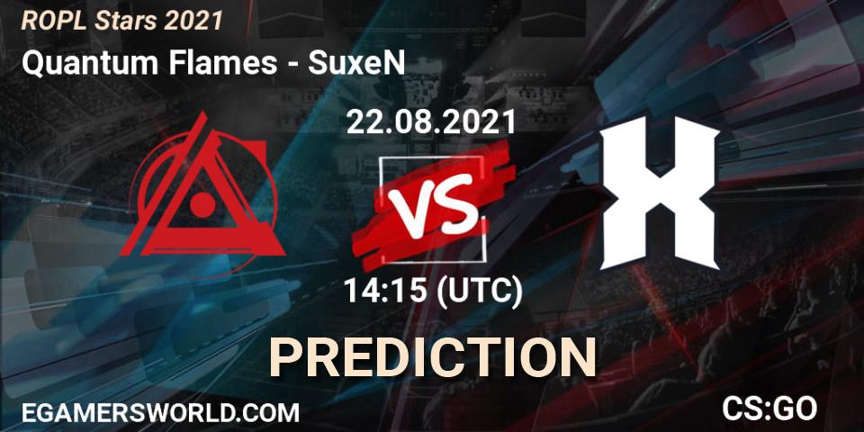 Quantum Flames vs SuxeN: Betting TIp, Match Prediction. 22.08.2021 at 14:30. Counter-Strike (CS2), ROPL Stars 2021