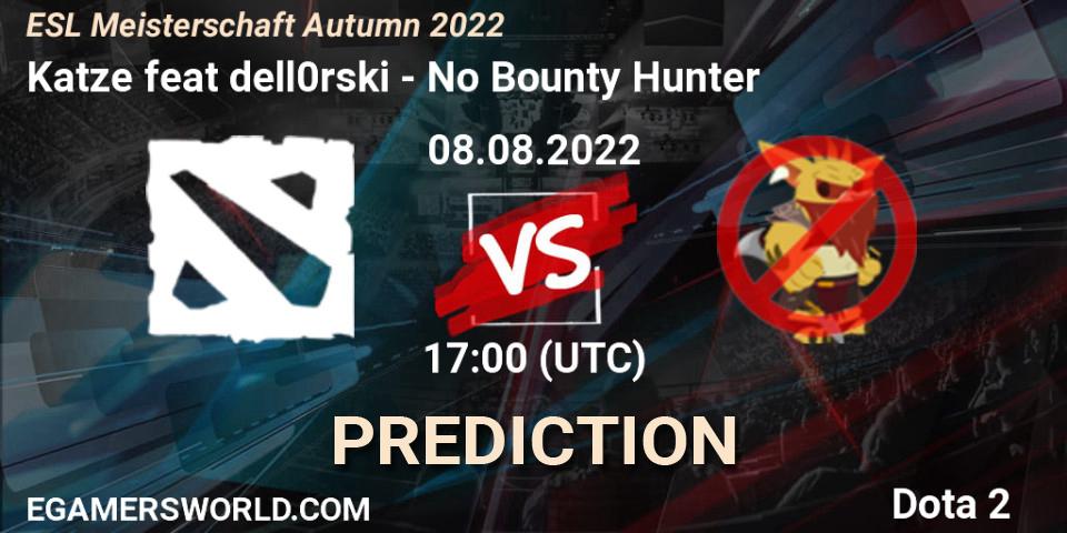 Katze feat dell0rski vs No Bounty Hunter: Betting TIp, Match Prediction. 08.08.2022 at 17:00. Dota 2, ESL Meisterschaft Autumn 2022
