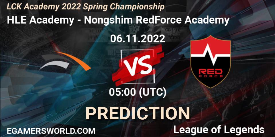 HLE Academy vs Nongshim RedForce Academy: Betting TIp, Match Prediction. 06.11.2022 at 05:00. LoL, LCK Academy 2022 Spring Championship