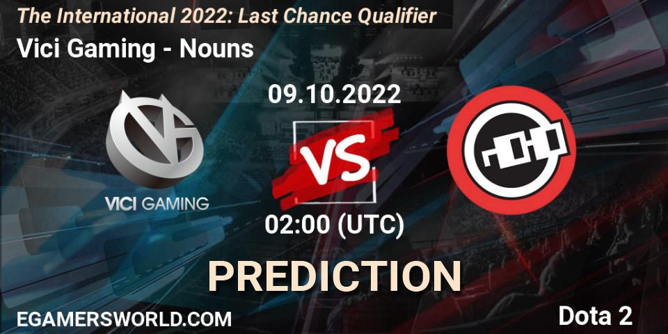 Vici Gaming vs Nouns: Betting TIp, Match Prediction. 09.10.2022 at 02:00. Dota 2, The International 2022: Last Chance Qualifier