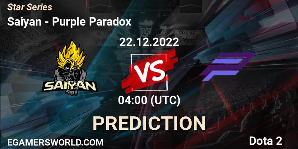 Saiyan vs Purple Paradox: Betting TIp, Match Prediction. 22.12.2022 at 04:00. Dota 2, Star Series