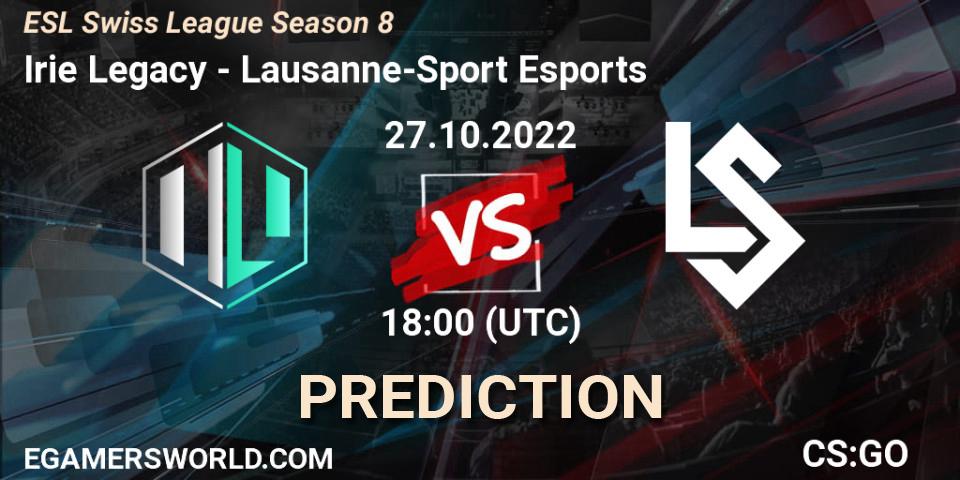 Irie Legacy vs Lausanne-Sport Esports: Betting TIp, Match Prediction. 27.10.2022 at 18:00. Counter-Strike (CS2), ESL Swiss League Season 8