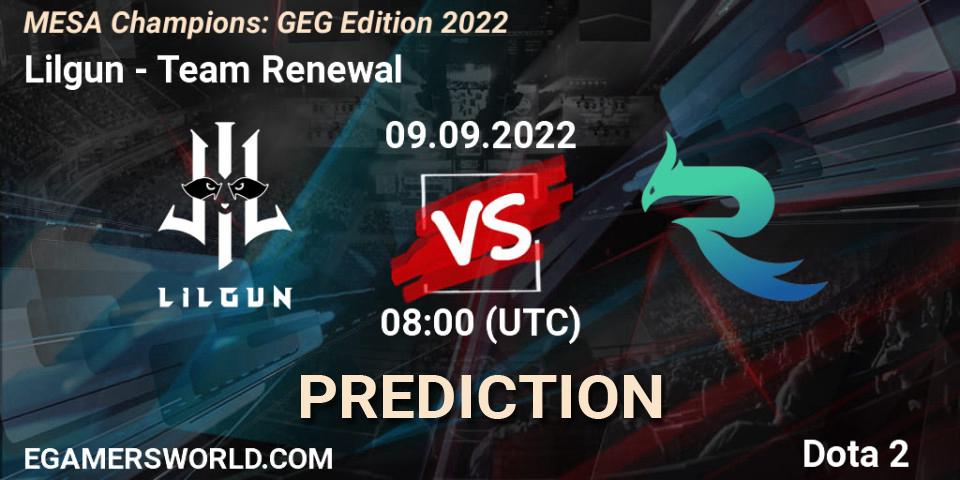 Lilgun vs Team Renewal: Betting TIp, Match Prediction. 09.09.2022 at 08:00. Dota 2, MESA Champions: GEG Edition 2022