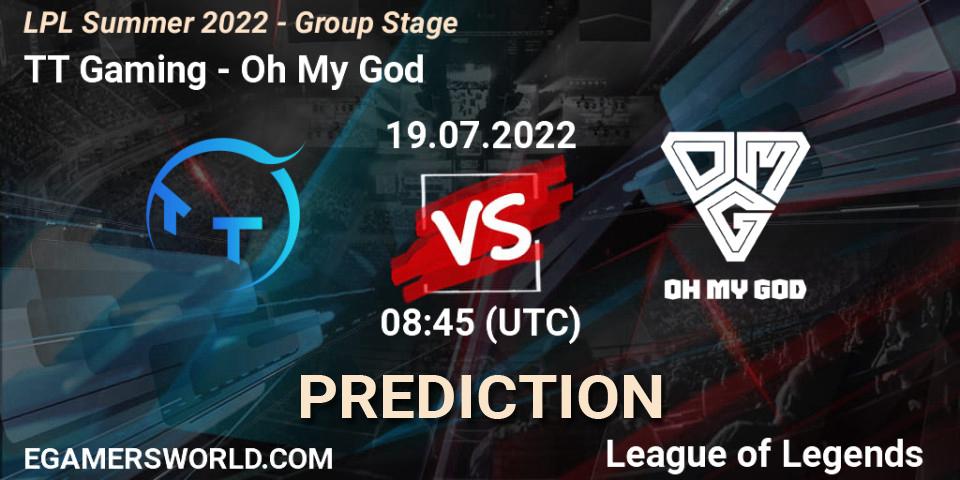 TT Gaming vs Oh My God: Betting TIp, Match Prediction. 19.07.2022 at 09:00. LoL, LPL Summer 2022 - Group Stage