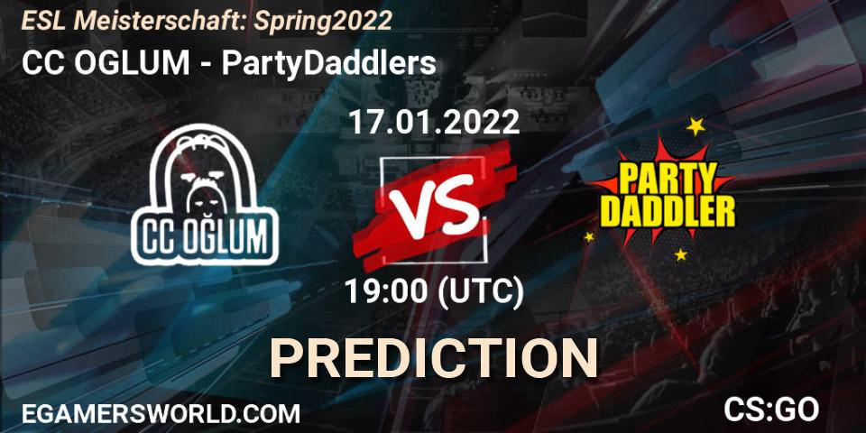 CC OGLUM vs PartyDaddlers: Betting TIp, Match Prediction. 17.01.2022 at 19:00. Counter-Strike (CS2), ESL Meisterschaft: Spring 2022