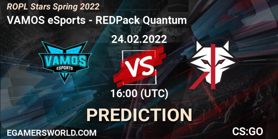 VAMOS eSports vs REDPack Quantum: Betting TIp, Match Prediction. 24.02.2022 at 19:00. Counter-Strike (CS2), ROPL Stars Spring 2022