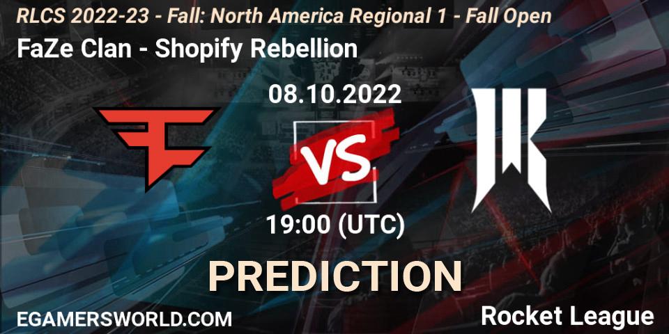 FaZe Clan vs Shopify Rebellion: Betting TIp, Match Prediction. 08.10.2022 at 18:50. Rocket League, RLCS 2022-23 - Fall: North America Regional 1 - Fall Open