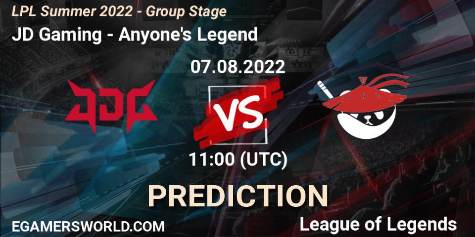 JD Gaming vs Anyone's Legend: Betting TIp, Match Prediction. 07.08.2022 at 12:00. LoL, LPL Summer 2022 - Group Stage