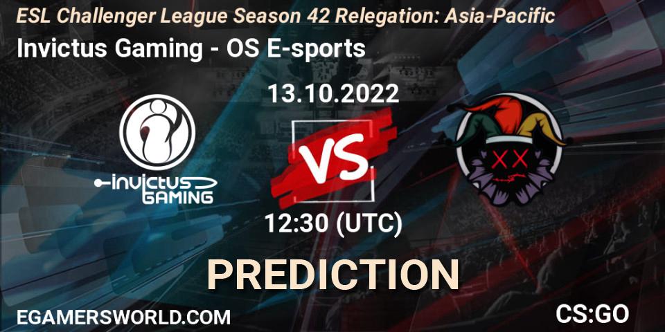 Invictus Gaming vs OS E-sports: Betting TIp, Match Prediction. 13.10.22. CS2 (CS:GO), ESL Challenger League Season 42 Relegation: Asia-Pacific