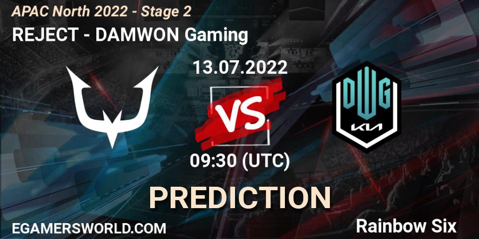 REJECT vs DAMWON Gaming: Betting TIp, Match Prediction. 13.07.2022 at 09:30. Rainbow Six, APAC North 2022 - Stage 2
