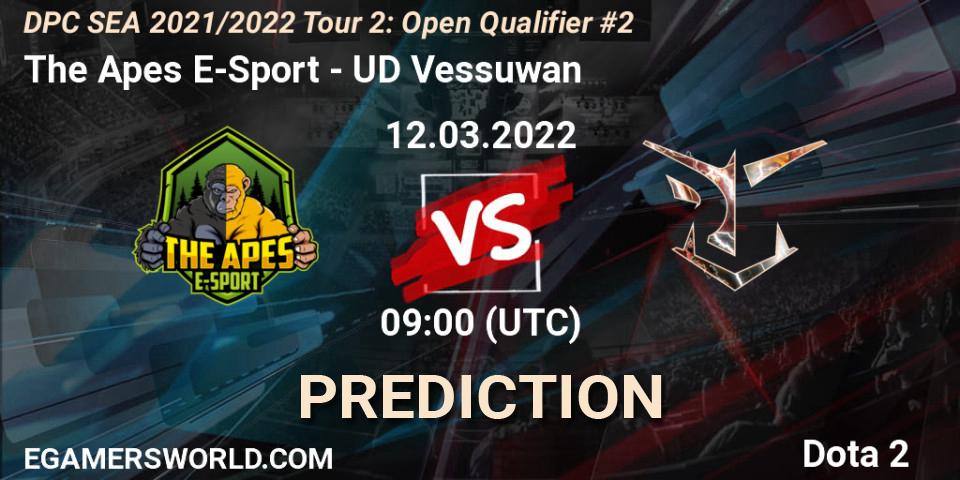 The Apes E-Sport vs UD Vessuwan: Betting TIp, Match Prediction. 12.03.2022 at 08:53. Dota 2, DPC SEA 2021/2022 Tour 2: Open Qualifier #2