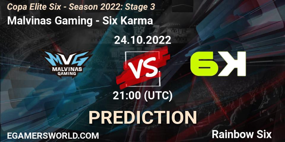 Malvinas Gaming vs Six Karma: Betting TIp, Match Prediction. 24.10.2022 at 21:00. Rainbow Six, Copa Elite Six - Season 2022: Stage 3