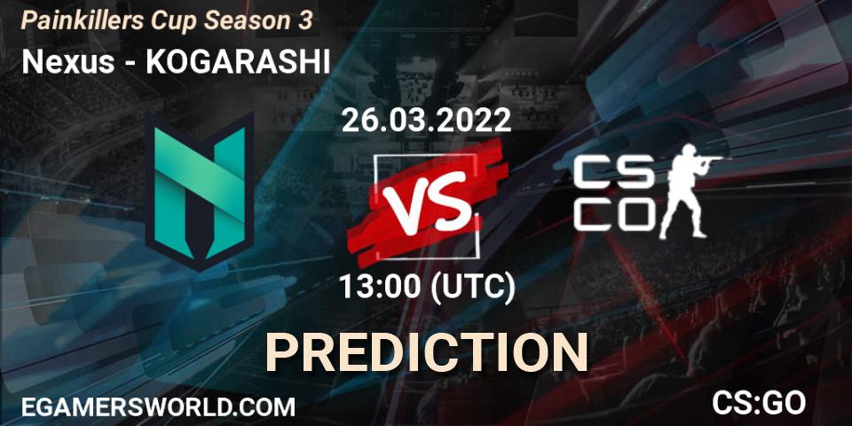 Nexus vs KOGARASHI: Betting TIp, Match Prediction. 28.03.2022 at 15:00. Counter-Strike (CS2), Painkillers Cup Season 3