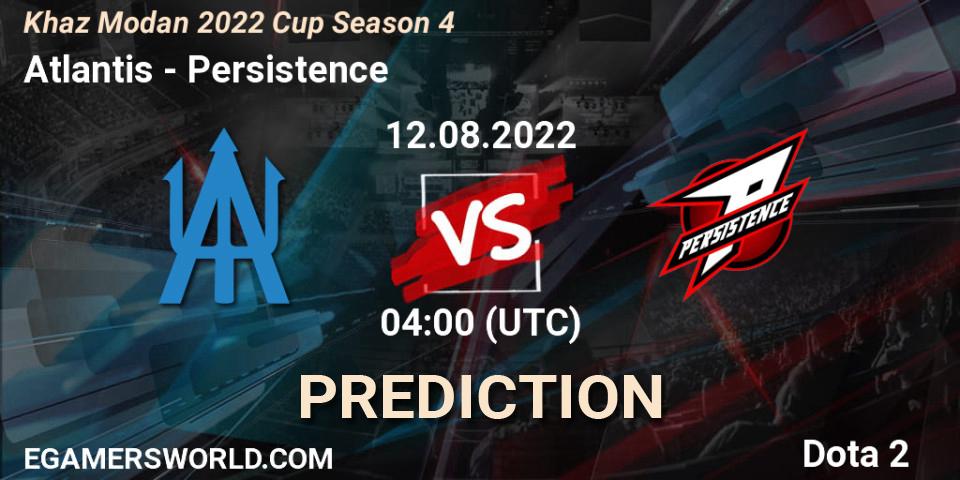 Atlantis vs Persistence: Betting TIp, Match Prediction. 12.08.2022 at 04:21. Dota 2, Khaz Modan 2022 Cup Season 4