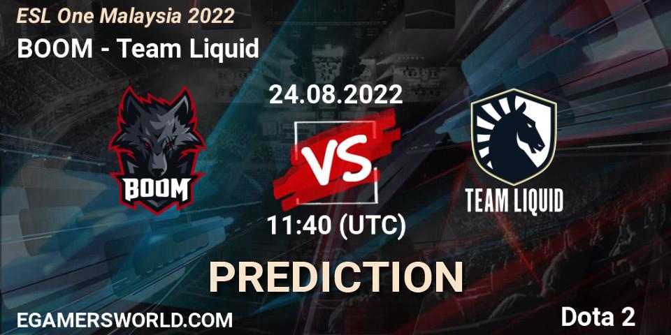 BOOM vs Team Liquid: Betting TIp, Match Prediction. 24.08.2022 at 12:13. Dota 2, ESL One Malaysia 2022