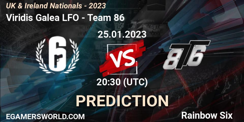 Viridis Galea LFO vs Team 86: Betting TIp, Match Prediction. 25.01.2023 at 20:30. Rainbow Six, UK & Ireland Nationals - 2023