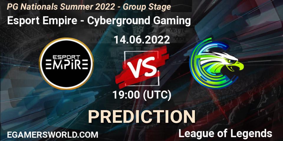 Esport Empire vs Cyberground Gaming: Betting TIp, Match Prediction. 14.06.2022 at 19:00. LoL, PG Nationals Summer 2022 - Group Stage